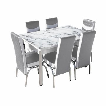 Set Lara, masa extensibila cu 6 scaune, gri marmura, 130 165x80x79 cm