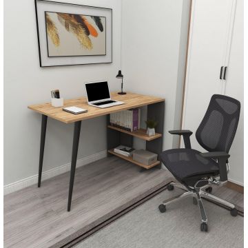 Birou Marla cu 2 rafturi, Gri - Stejar, 110 x 74 x 60 cm