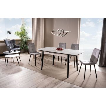 Masa extensibila cu blat din Ceramica cu efect de marmura Alb cu picioare din Metal Negru L120-160cm Apollo