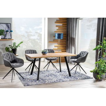 Masa extensibila cu blat din MDF furniruit nuanta Stejar artizanal cu picioare din Metal Negru L120-160cm Brick