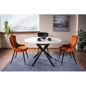 Masa rotunda cu blat din Ceramica cu efect de marmura Alba cu picioare din Metal Negru D120x76cm Talia