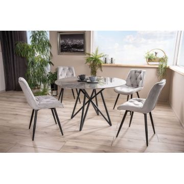 Masa rotunda cu blat din Ceramica cu efect de marmura Gri cu picioare din Metal Negre D120x76cm Murano