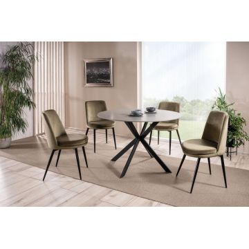 Masa rotunda cu blat din Ceramica cu efect de marmura Gri cu picioare din Metal Negru D120x76cm Talia