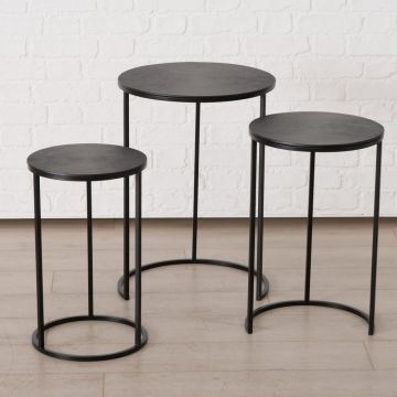 Set 3 masute de colt din Metal Negru D30/35/44xH50/56/62cm Cylora