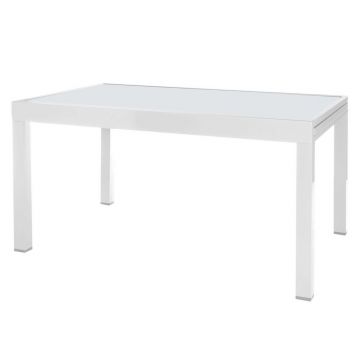 Masa extensibila pentru gradina Thais, 135-270 x 90 x 74 cm, aluminiu/sticla temperata, alb