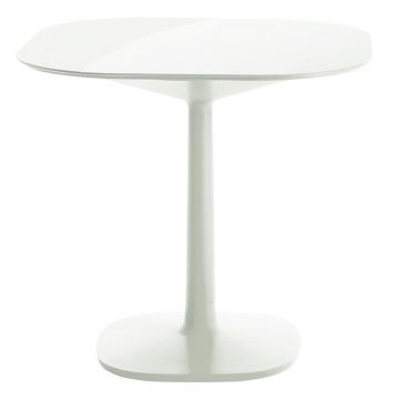 Masa Kartell Multiplo design Antonio Citterio 78x78cm h74cm baza patrata blat sticla alb