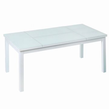 Masa pentru gradina cu blat rabatabil Agnes, 120 x 60 x 48.5 cm, aluminiu/sticla temperata, alb
