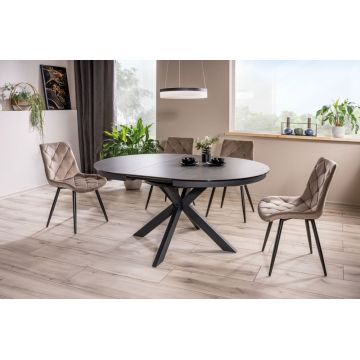 Masa rotunda extensibila cu blat din Sticla securizata Gri cu picioare din Metal Negru L120-160cm