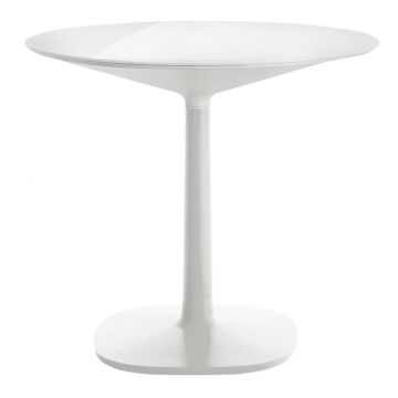 Masa rotunda Kartell Multiplo design Antonio Citterio d78cm h74cm baza patrata blat sticla alb