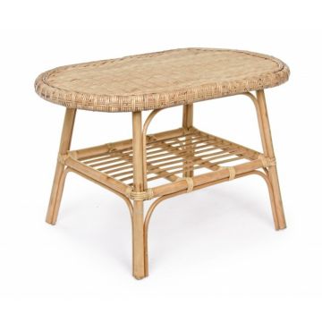Masuta de cafea pentru gradina, Ines, Bizzotto, 80x50x80 cm, ratan/rachita, natural