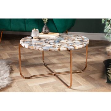 Masuta de cafea rotunda din Agata si Metal Multicolor/Auriu D62xH33cm Noble