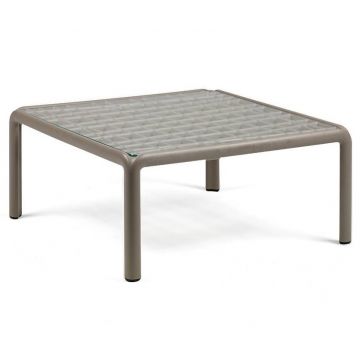 Masuta exterior Nardi Komodo Tavolino Vetro blat sticla 70x70cm h32.5cm tortora