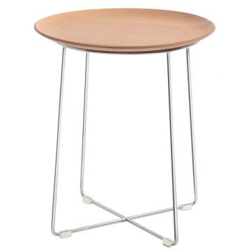 Masuta Kartell Al Wood design Philippe Stark d40cm h45.5cm frasin baza crom lemn deschis