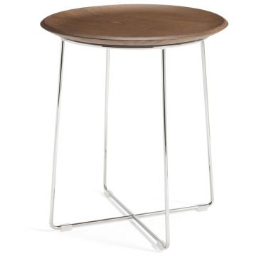 Masuta Kartell Al Wood design Philippe Stark d40cm h45.5cm frasin baza crom lemn inchis