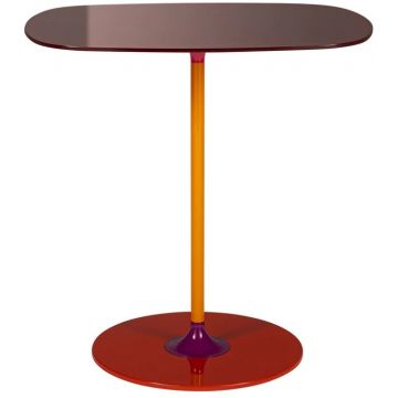 Masuta Kartell Thierry design Piero Lissoni 33x50x50cm baza metal blat sticla burgundy