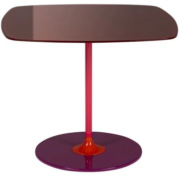 Masuta Kartell Thierry design Piero Lissoni 45x45x45cm baza metal blat sticla burgundy