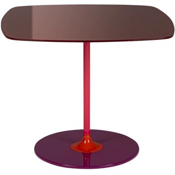 Masuta Kartell Thierry design Piero Lissoni 50x50x40cm baza metal blat sticla burgundy