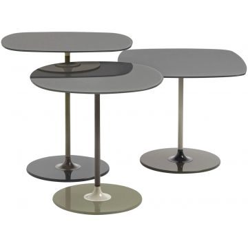 Set 3 masute Kartell Thierry design Piero Lissoni baza metal blat sticla gri