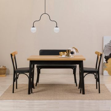 Set masă și scaune (4 bucăți) OLVER SBT BAROK-BLACK Table & Chairs Set 11, Negru, 77x75x120 cm