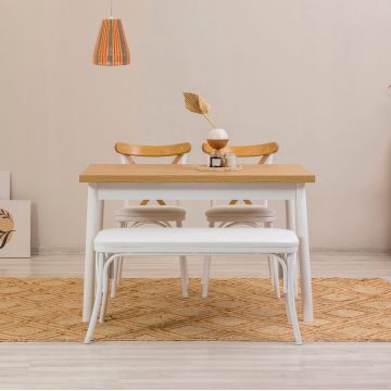 Set masă și scaune (4 bucăți) OLVER SBT BAROK-BLACK Table & Chairs Set 2, Alb, 77x75x120 cm