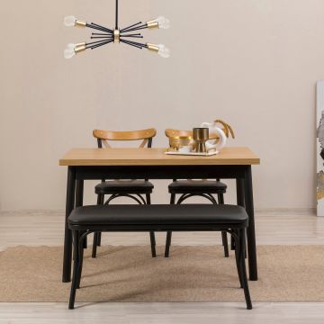 Set masă și scaune (4 bucăți) OLVER SBT BAROK-BLACK Table & Chairs Set 4, Negru, 77x75x120 cm