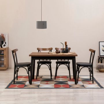 Set masă și scaune (5 bucăți) OLVER SBT BAROK-BLACK Table & Chairs Set 9, Negru, 77x75x120 cm