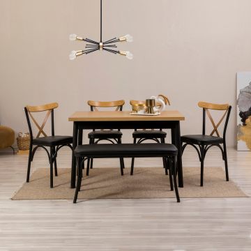 Set masă și scaune (6 bucăți) OLİVER SBT.WHİTE-KARİNA-WHİTE Table & Chairs Set 2, Negru, 77x75x120 cm