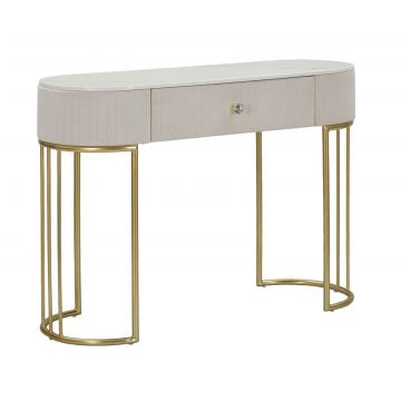 Consola din lemn si metal tapitata cu stofa, 1 sertar, Montpellier Crem / Auriu, l100xA43xH74 cm