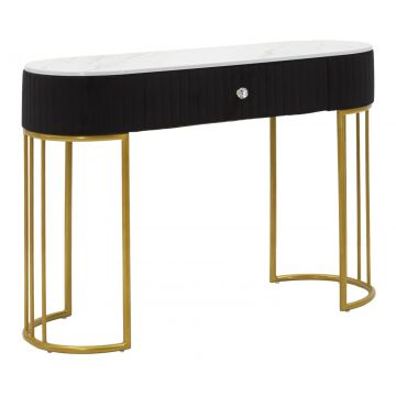 Consola din lemn si metal tapitata cu stofa, 1 sertar, Montpellier Negru / Auriu, l100xA43xH74 cm