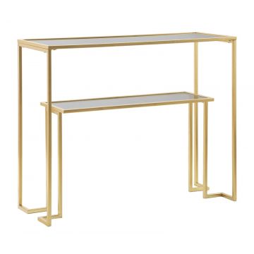 Consola din metal si sticla, Level Auriu, l100xA35xH80 cm