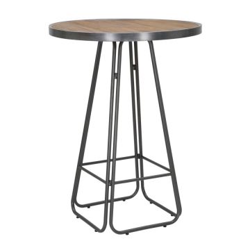Masa de bar din lemn si metal Dublin Round Natural / Gri inchis, Ø80xH106 cm