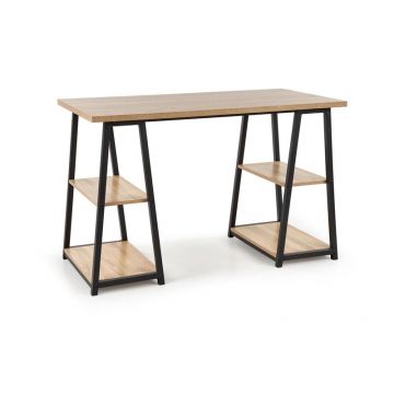 Masa de birou din pal si metal, Ben-44 Stejar Sonoma / Negru, L120xl60xH77 cm