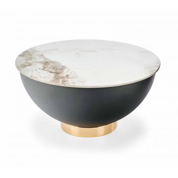 Masa de cafea din ceramica si metal, Cecily Big Alb / Gri / Negru, Ø73xH37 cm