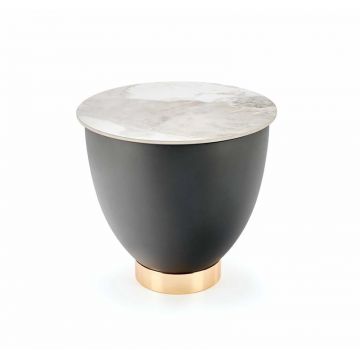 Masa de cafea din ceramica si metal, Cecily Small Alb / Gri / Negru, Ø50xH52 cm