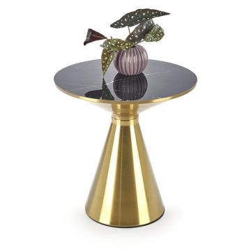 Masa de cafea din ceramica si metal, Tributis Negru / Auriu, Ø50xH52 cm