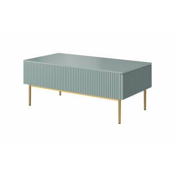 Masa de cafea din pal, MDF si metal, cu 2 sertare, Nicole 120-2SZ Verde Mint / Auriu, L120xl60xH48 cm