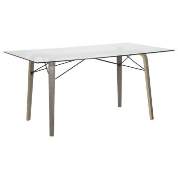 Masa din sticla si pal Copenhaghen Transparent / Natural, L158xl90xH76,5 cm