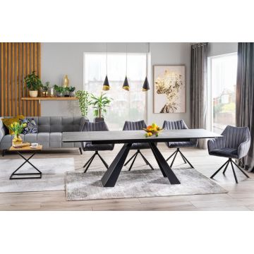 Masa extensibila cu blat din Sticla securizata Gri antracit cu picioare din Metal Negru L180x260cm Salvadore