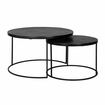 Set 2 masute de cafea Rotunda din Metal si Aluminiu Negru D60/80xH39/46cm Bolder Richmond Interiors