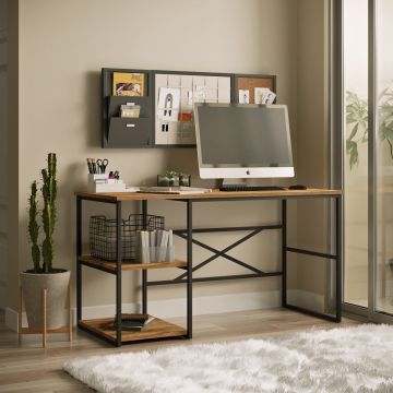 Birou Contabila cu raft cadru metal, Stejar, 140 x 75 x 60 cm
