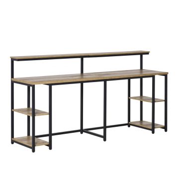 Birou dublu Stil Industrial HOMCOM, MDF/Metal, 200x53x100 cm, Negru/Maro | Aosom Romania