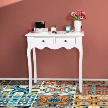 MAA601 - Masa toaleta, 75 cm, consola cosmetica machiaj masuta vanity make-up cu raft pentru hol - Alb
