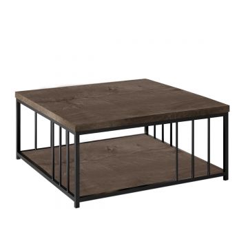 Masa de cafea din pal si metal, Zenn Nuc / Negru, L90xl90xH40 cm