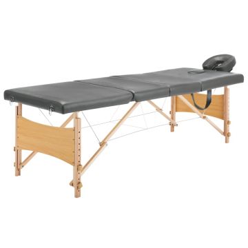 Masă de masaj cu 4 zone cadru din lemn antracit 186 x 68 cm