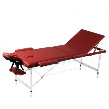 Masă de masaj pliabilă 3 părți cadru din aluminiu Roșu