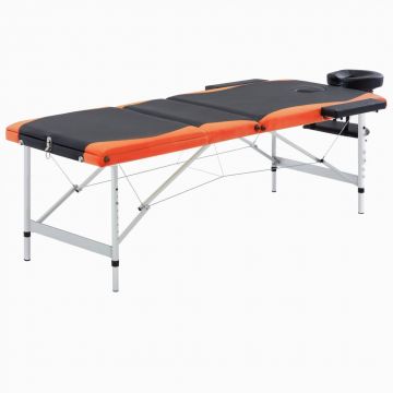 Masă de masaj pliabilă 3 zone negru și portocaliu aluminiu