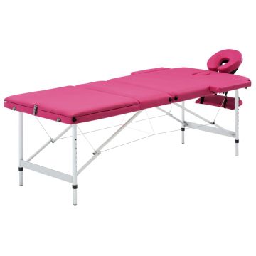Masă de masaj pliabilă 3 zone roz aluminiu