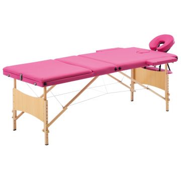 Masă de masaj pliabilă 3 zone roz lemn