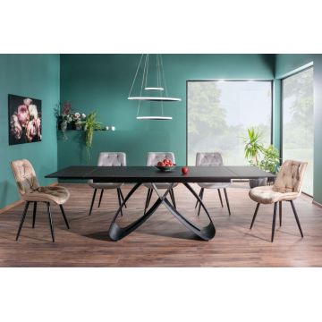 Masa extensibila cu blat din Sticla securizata Negru cu picioare din Metal Negru L160x240cm Samanta