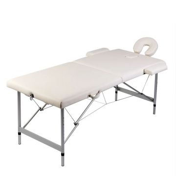 Masă masaj pliabilă 2 zone alb crem cadru aluminiu